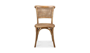 Pair of Elm Wood Dining Chairs with Rattan Backs