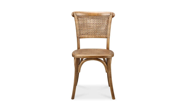 Pair of Elm Wood Dining Chairs with Rattan Backs