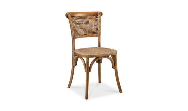 Pair of Elm Wood Dining Chairs with Rattan Backs
