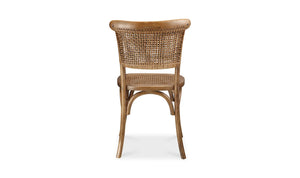 Pair of Elm Wood Dining Chairs with Rattan Backs