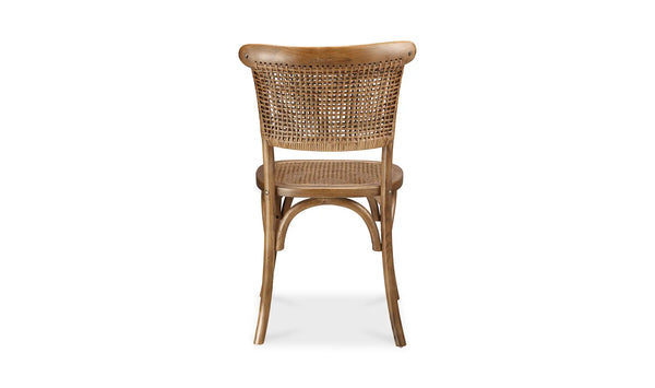 Pair of Elm Wood Dining Chairs with Rattan Backs