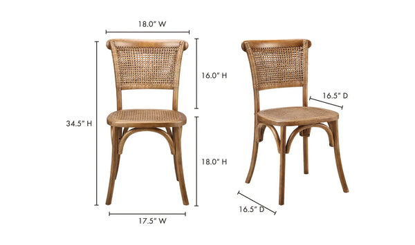 Pair of Elm Wood Dining Chairs with Rattan Backs