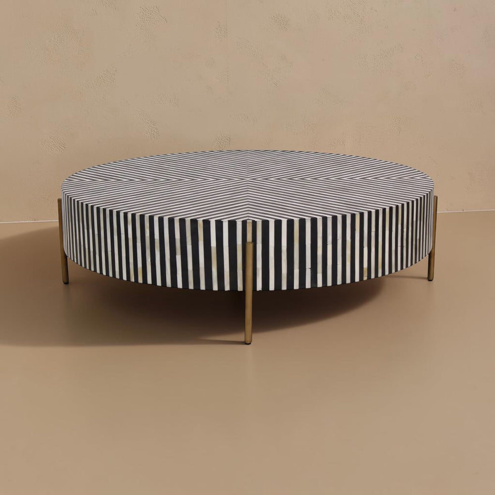 Round Inlay Coffee Table w/ Brass Legs - Med 42"