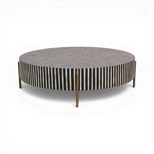 Round Inlay Coffee Table w/ Brass Legs - Med 42"