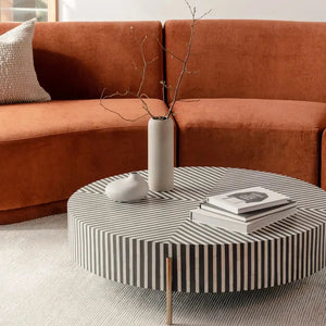 Round Inlay Coffee Table w/ Brass Legs - Med 42"