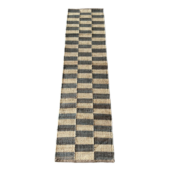 2 x 8 jute runner with checkerboard pattern