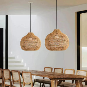 Rattan Kanawa Lampsade Priced for the Pair