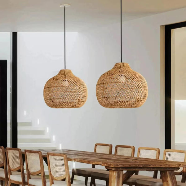 Rattan Kanawa Lampsade Priced for the Pair