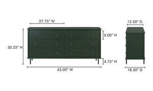 Hunter Green 6 Drawer Dresser
