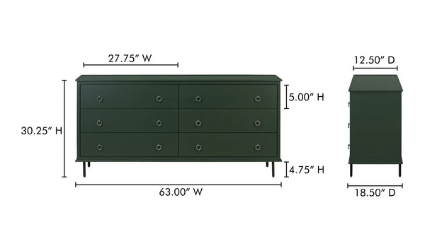 Hunter Green 6 Drawer Dresser