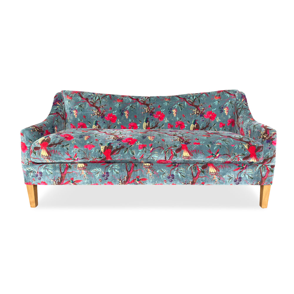 vintage blue velvet settee made in los angeles california
