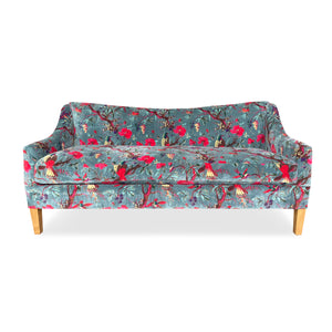 vintage blue velvet settee made in los angeles california