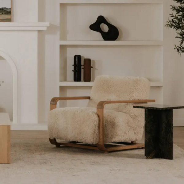 Cream Faux Fur Lounge Chair