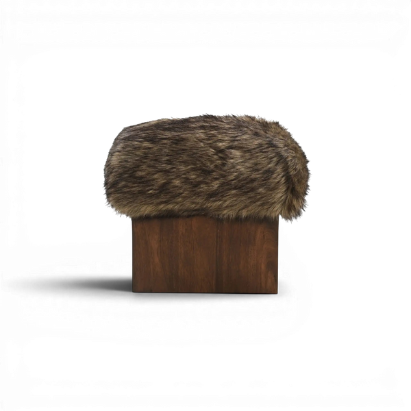 Brown Faux Fur Ottoman