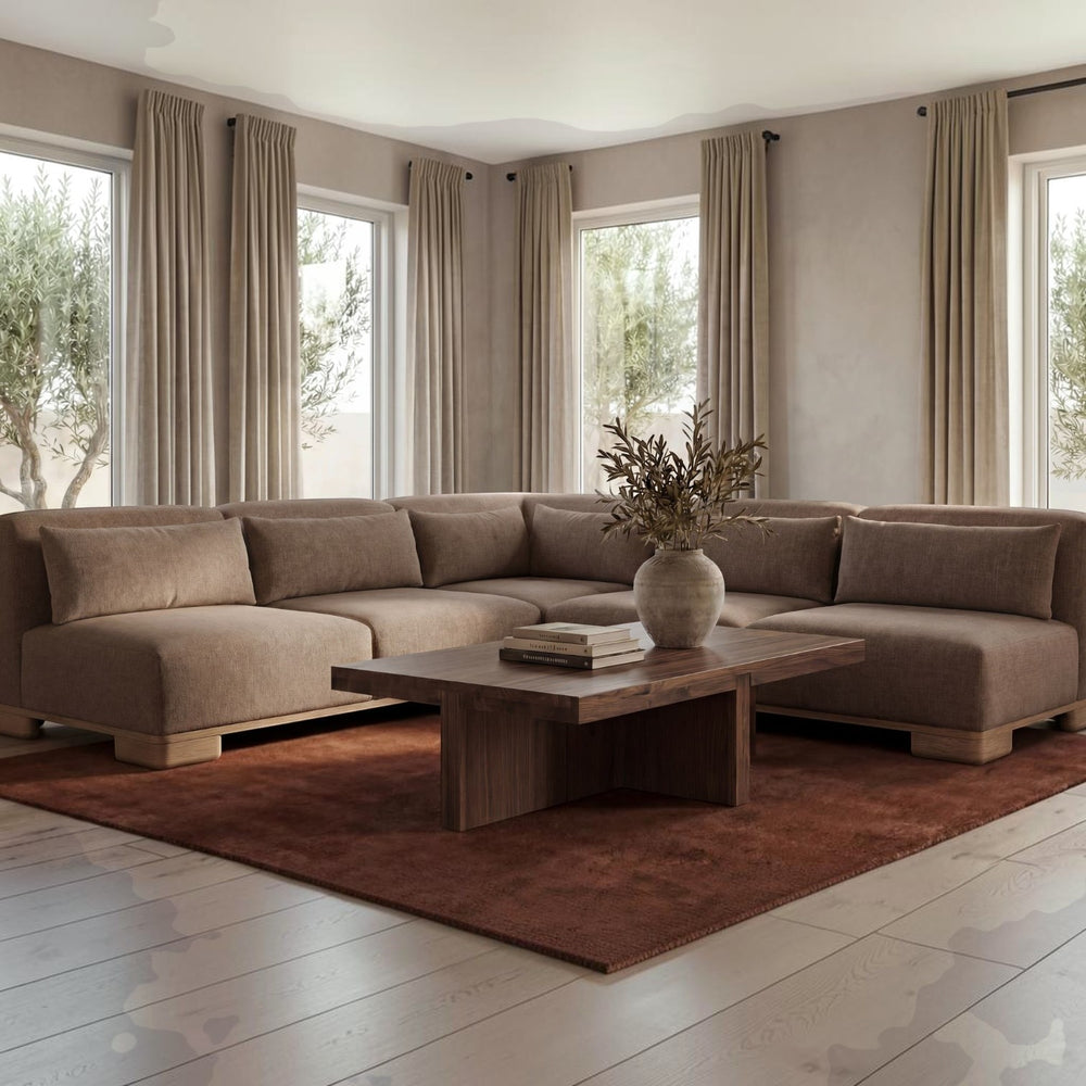 Modular Oak-Leg Sofa Dark Brown