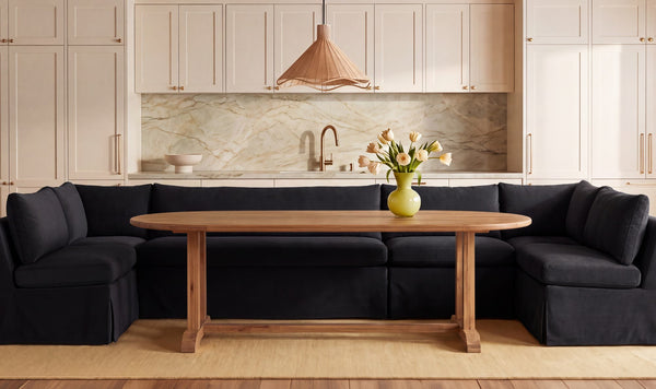 Fable Slipcover Dining Banquette U-Shape Black 154 in