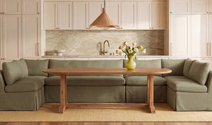 Fable Slipcover Dining Banquette U-Shape Olive 154 in