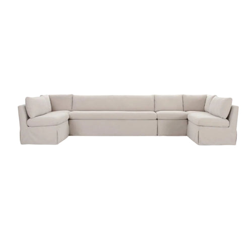 Fable Slipcover Dining Banquette U-Shape Beige 154 in
