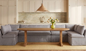 Fable Slipcover Dining Banquette U-Shape Navy Stripe 154 in