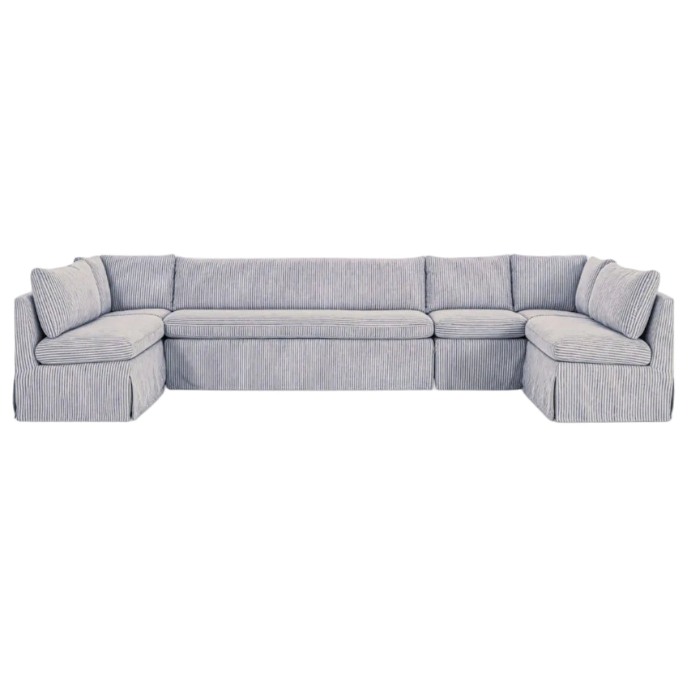 Fable Slipcover Dining Banquette U-Shape Navy Stripe 154 in