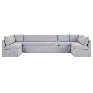 Fable Slipcover Dining Banquette U-Shape Navy Stripe 154 in