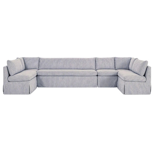 Fable Slipcover Dining Banquette U-Shape Navy Stripe 154 in