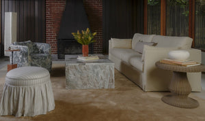 Skirted Storage Ottoman Beige Stripe