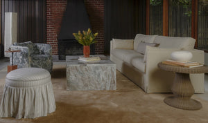Skirted Storage Ottoman Beige Stripe