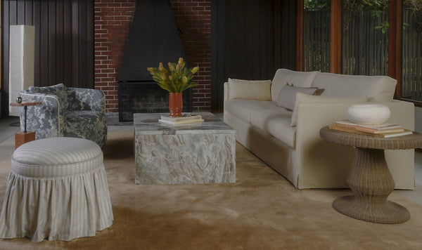 Skirted Storage Ottoman Beige Stripe