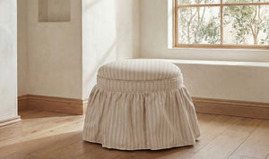 Skirted Storage Ottoman Beige Stripe