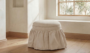 Skirted Storage Ottoman Beige Stripe