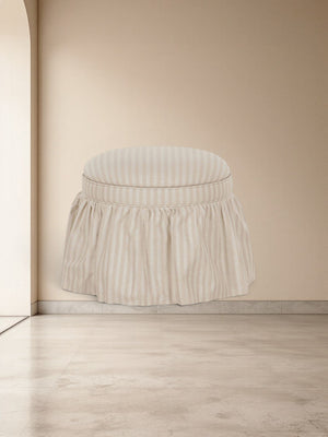 Skirted Storage Ottoman Beige Stripe