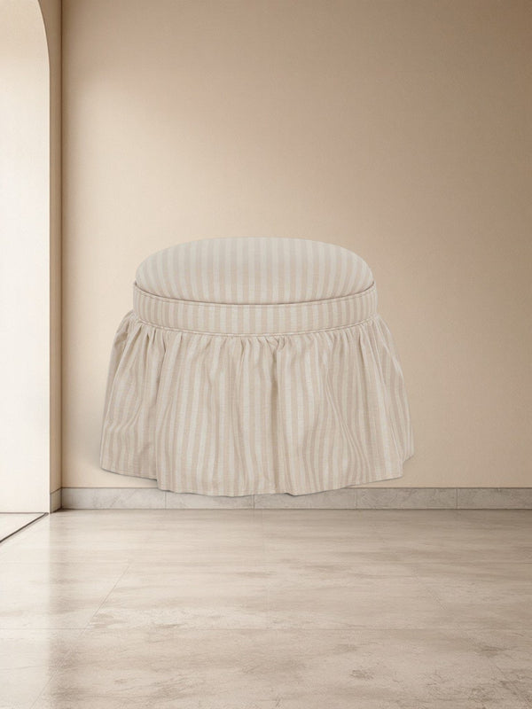 Skirted Storage Ottoman Beige Stripe