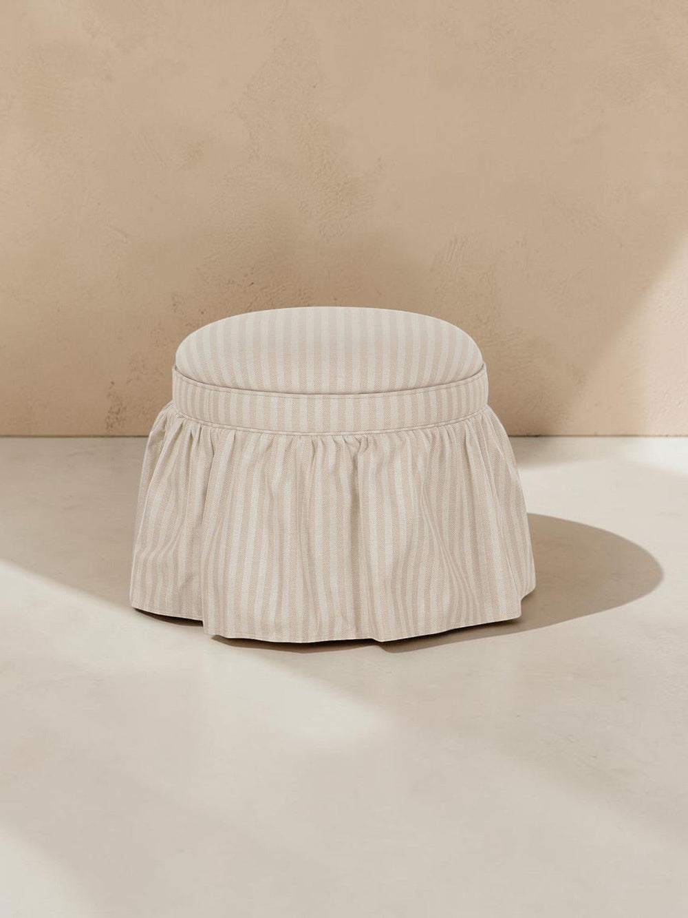 Skirted Storage Ottoman Beige Stripe