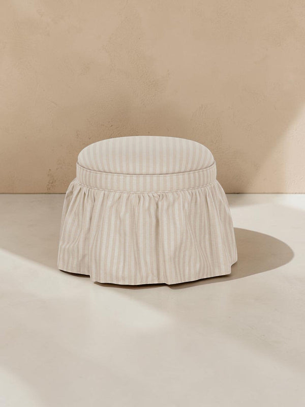 Skirted Storage Ottoman Beige Stripe