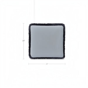 Fringed Square Cushion Light Blue Faux Mohair