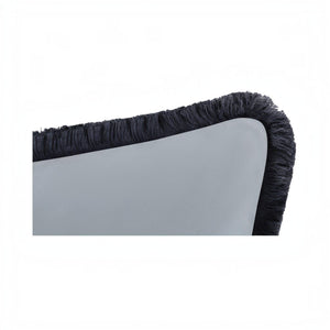 Fringed Square Cushion Light Blue Faux Mohair