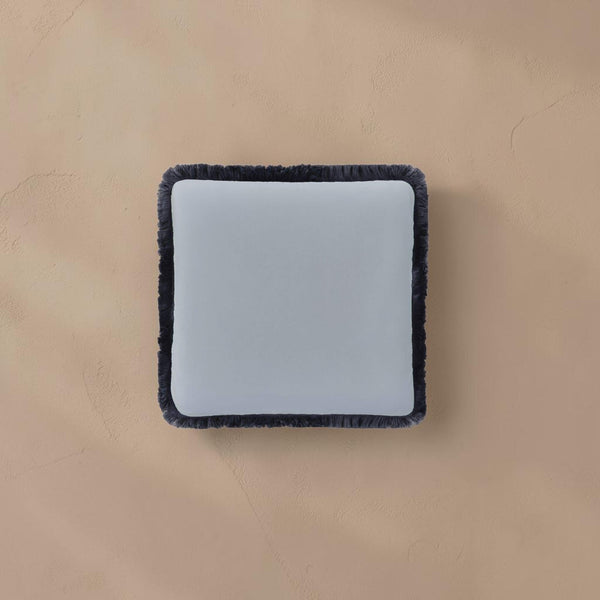 Fringed Square Cushion Light Blue Faux Mohair