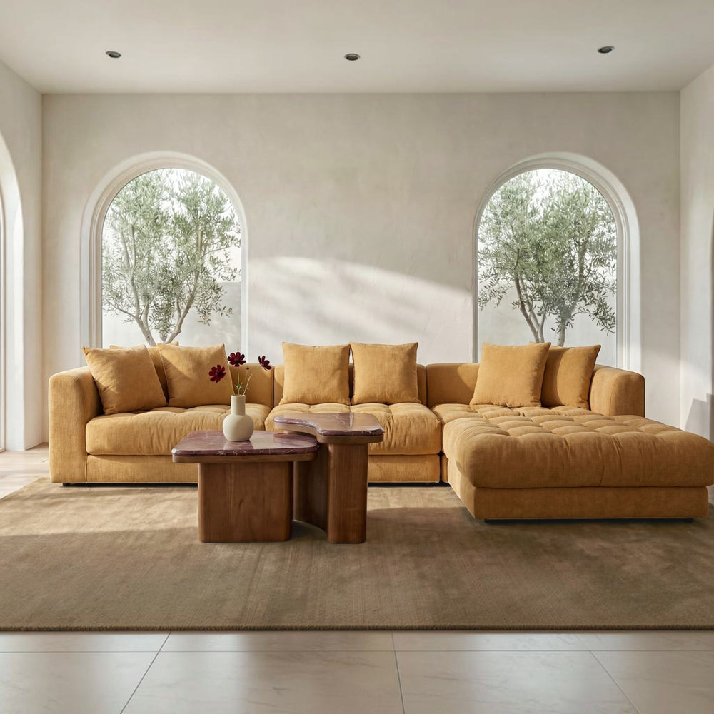 Chenille Modular Lounge Sectional Golden Yellow