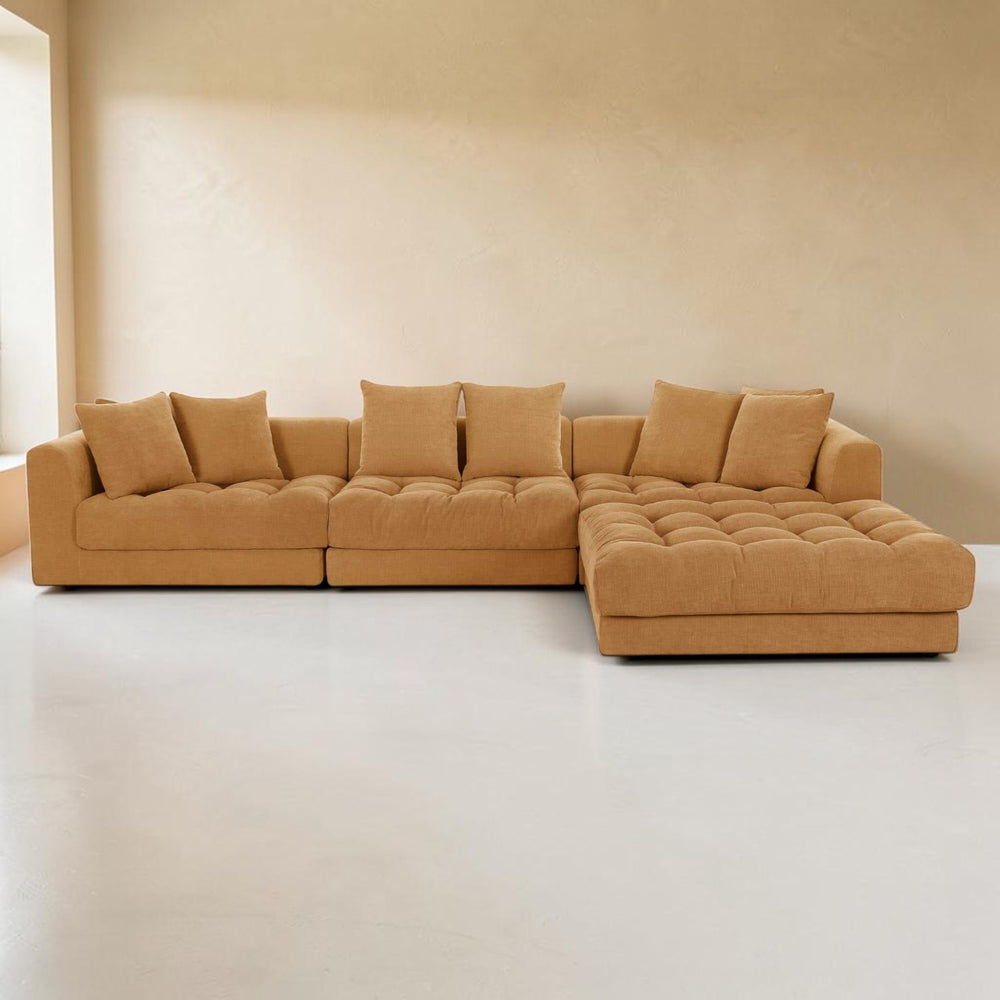 Chenille Modular Lounge Sectional Golden Yellow