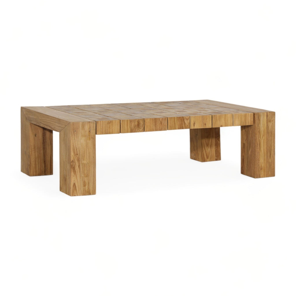 block leg outdoor coffee table made from reclaimed teak 