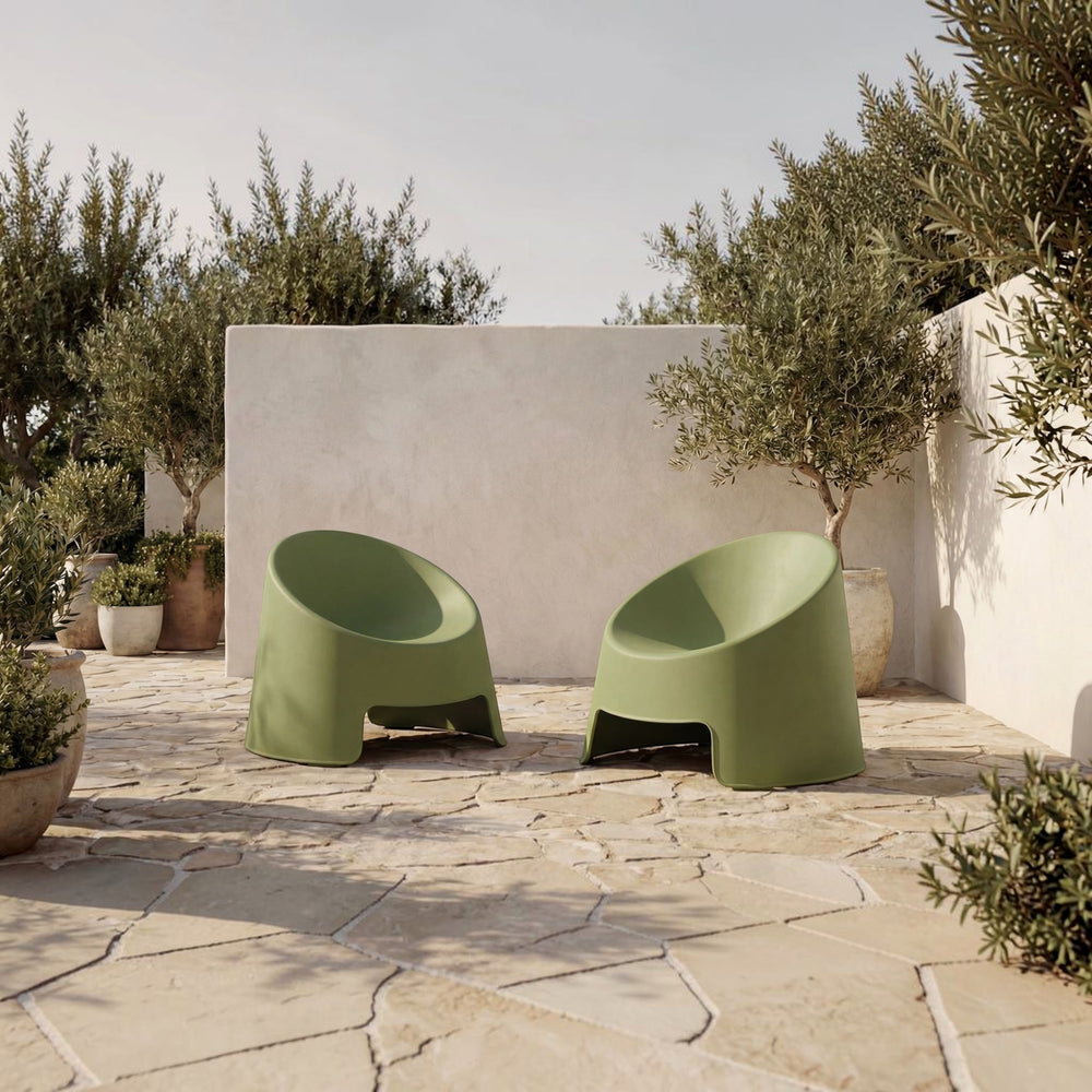 Stacking Barrel Outdoor Accent Chair Set of Two Green