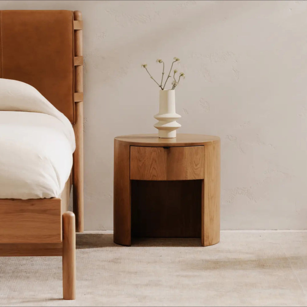 Round One Drawer Nightstand Natural
