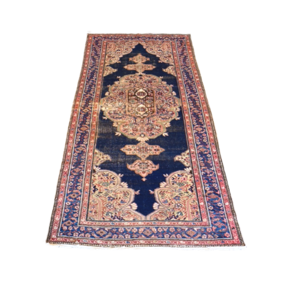Vintage Persian rug with blue and red floral motif