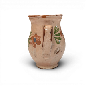 Small Vintage Painted Folk Jug - 5" Pink w/ Florals