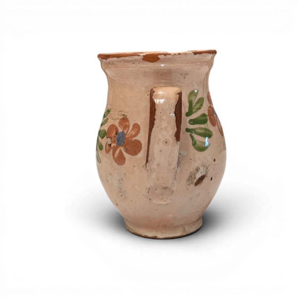 Small Vintage Painted Folk Jug - 5" Pink w/ Florals