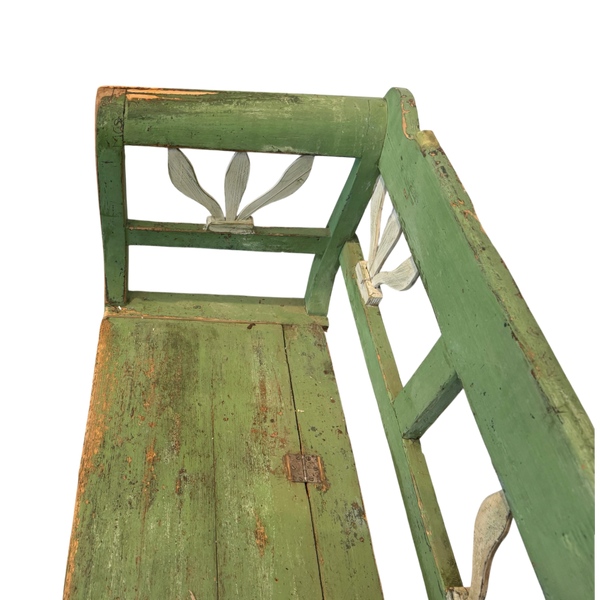 Vintage European Hand Carved Painted Bench