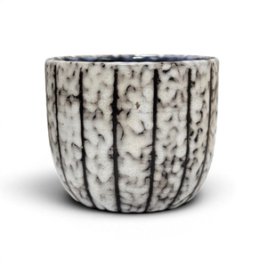 Vintage Striped Mid-Century Ceramic Vase - 5.5" x 5"