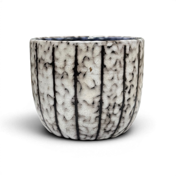Vintage Striped Mid-Century Ceramic Vase - 5.5" x 5"