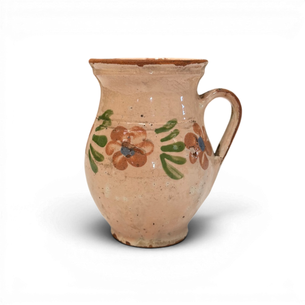 Small Vintage Painted Folk Jug - 5" Pink w/ Florals